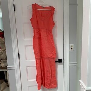 Elegant Linen Coral Sleeveless Dress